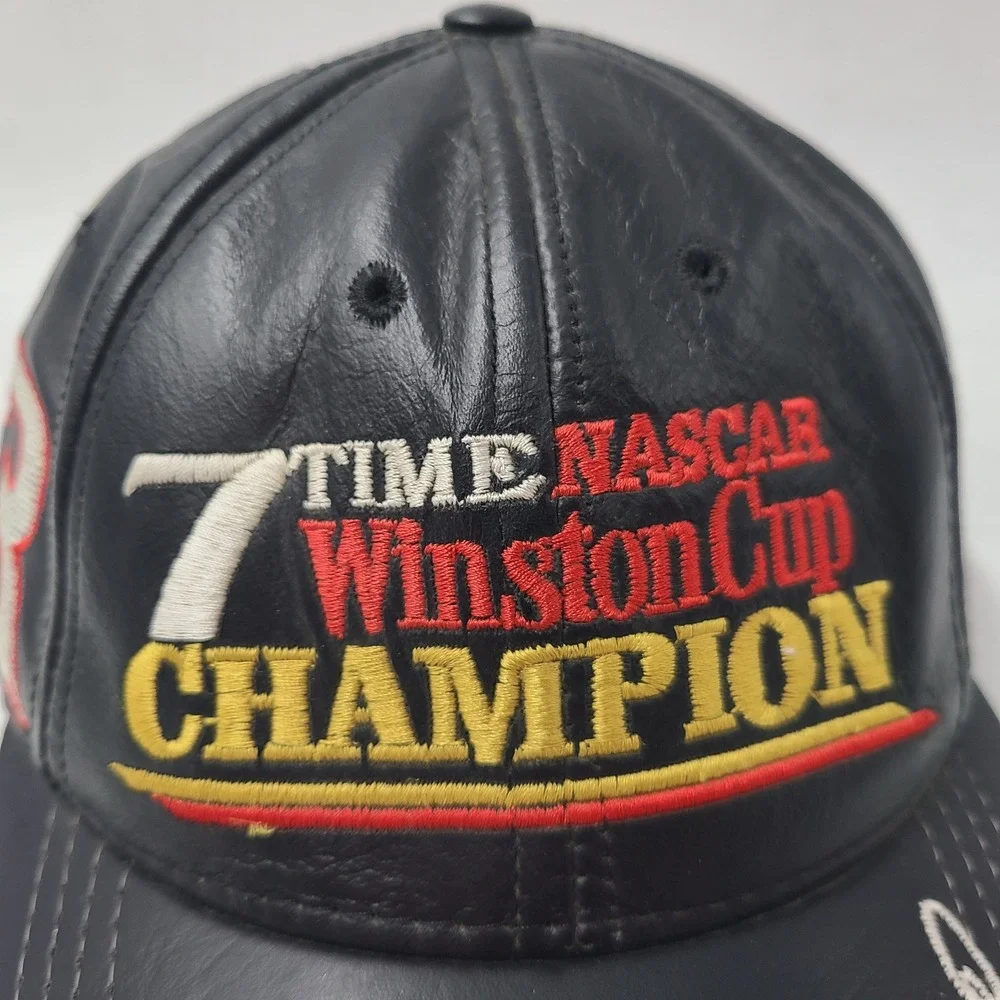 Vtg‎ Dale Earnhardt Hat Strapback (Fits Small) Leather Black NASCAR #3 Champion